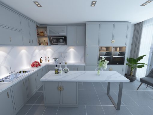 T104 Calacatta Flame premium quartz fabrication toronto