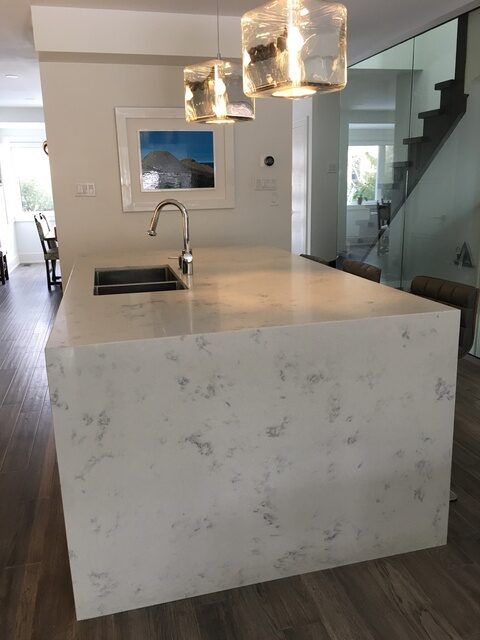 custom waterfall counter and kitchen design toronto